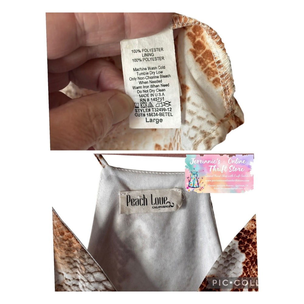 Peach Love California Snakeskin Print Babydoll Camisole Top Brown Tan Large - Picture 3 of 3